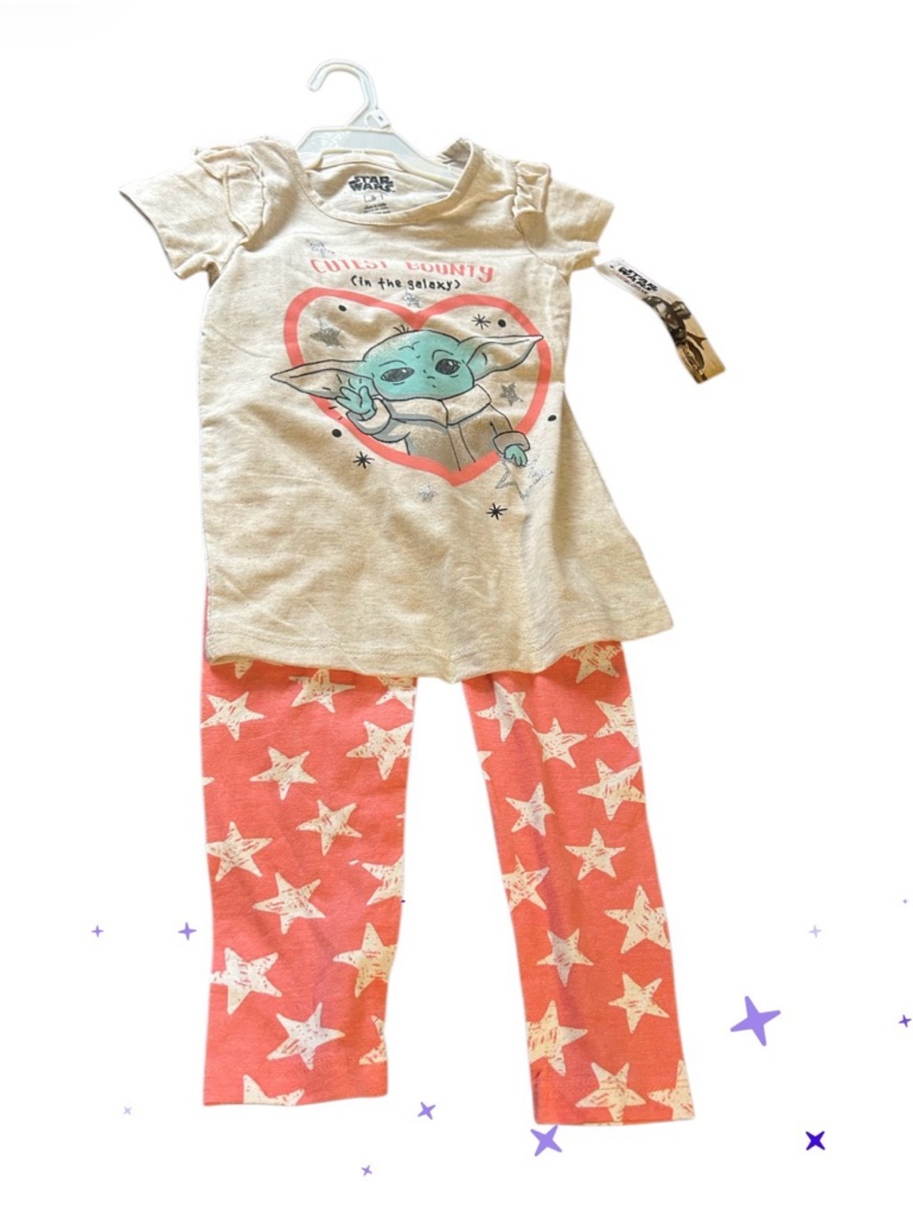 Star Wars The Child (Grogu) Girls Coral Star Pajama Set